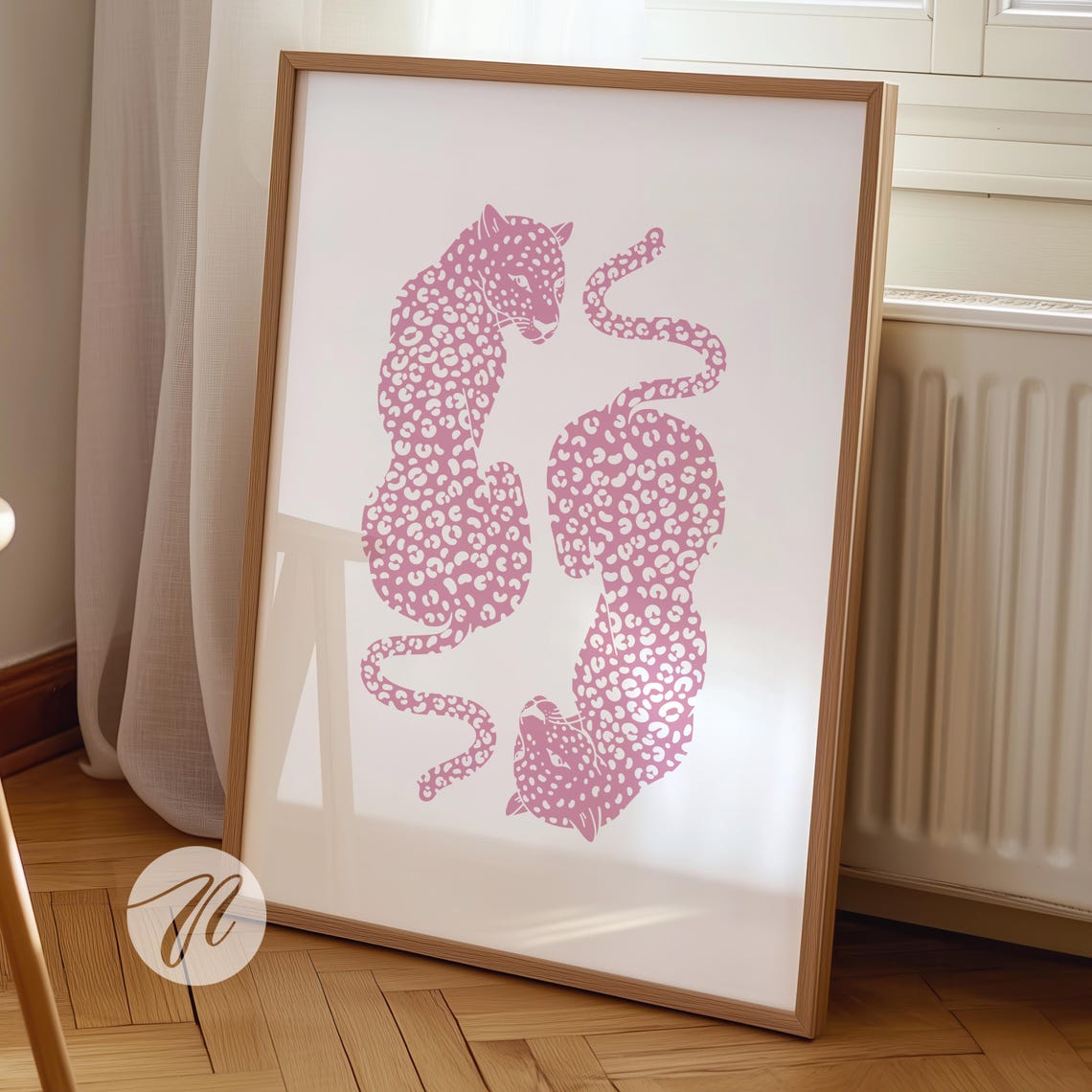 Pink Leopard Pair Preppy Cheetah Silhouette Art Decor Poster