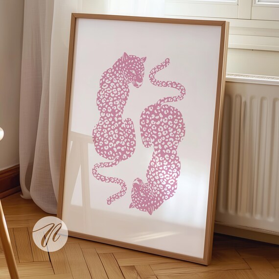 Light Pink Cheetah Print Trendy White Wall Art Poster Apartment Decor Preppy Room College Dorm