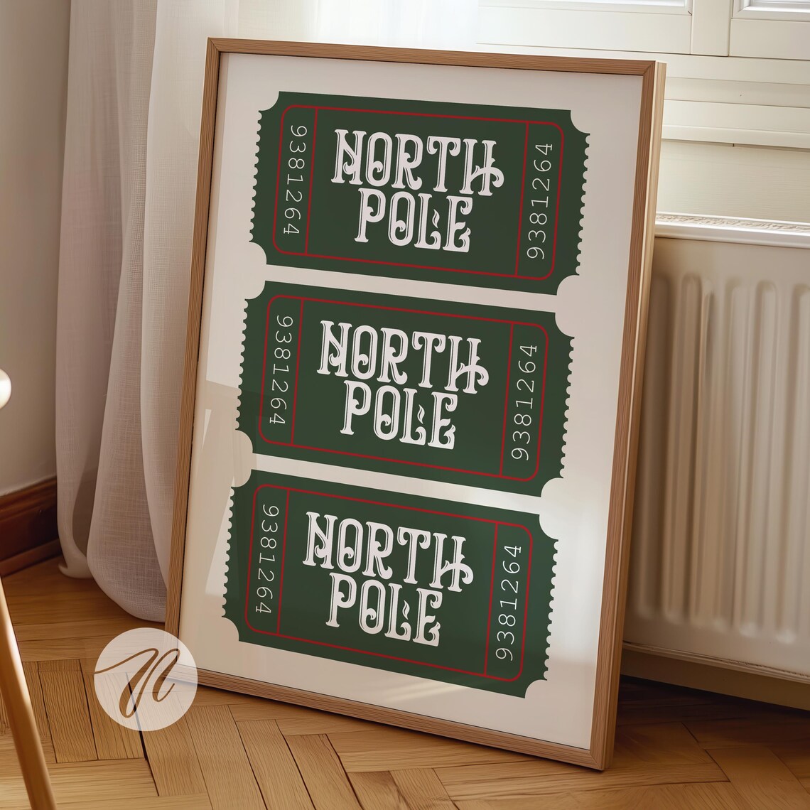 North Pole Ticket Green Christmas Art Print
