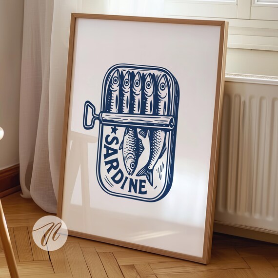 Tinned Sardines Print Gift Seafood Kitchen Decor Sardine Tin Poster Retro Fish Food Art Coastal Home