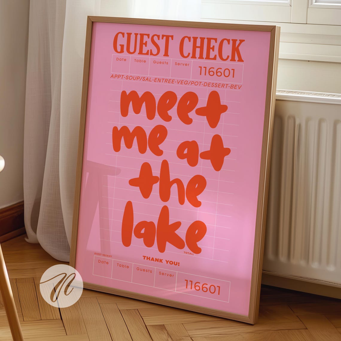 Meet Me At The Lake Pink Guest Check Trendy Typography Art Poster