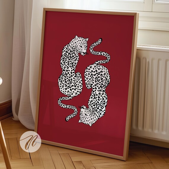 Red Cheetahs Print Trendy And Black Wall Art Cheetah Poster Apartment Decor Preppy Room College Dorm
