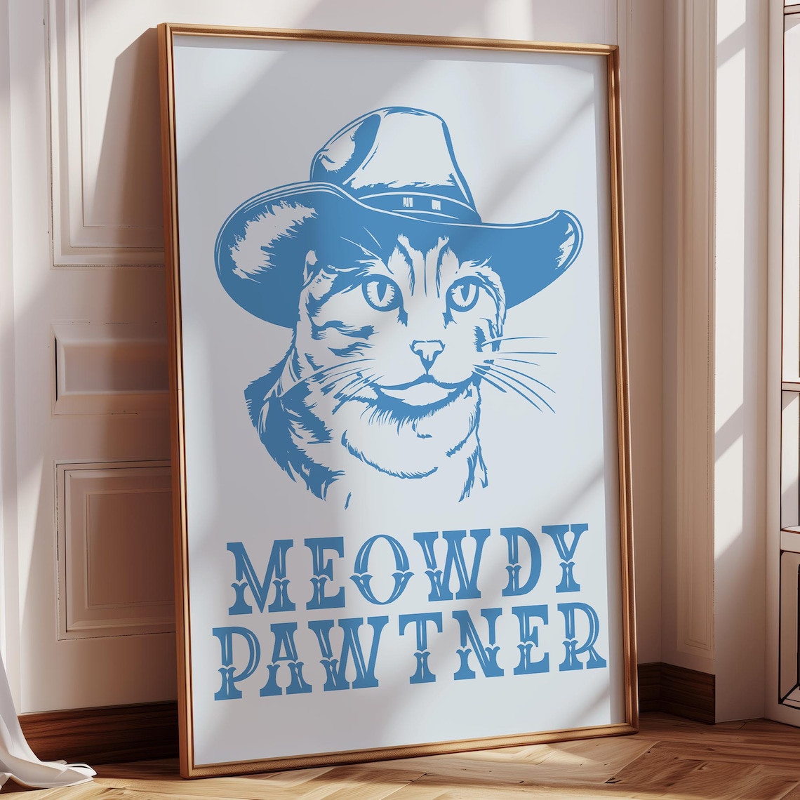 Meowdy Partner Funny Cat Western Art Print