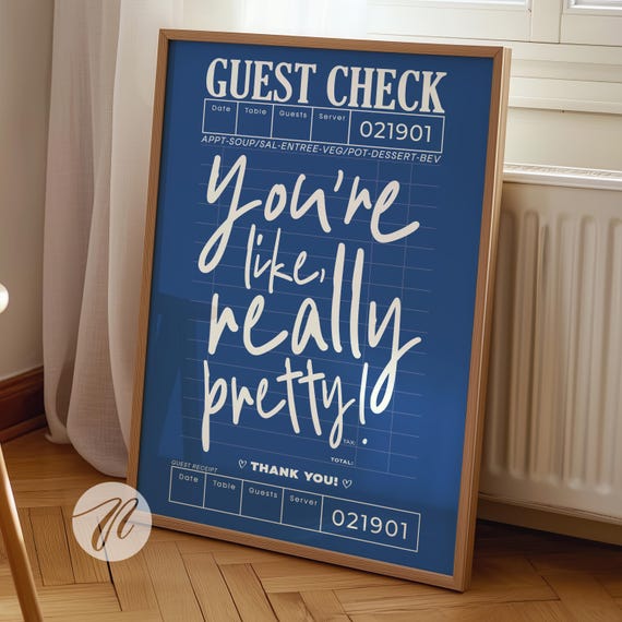 Guest Check Prints Trendy Wall Art Navy Blue And White Poster Preppy Decor Retro Bar Cart Green
