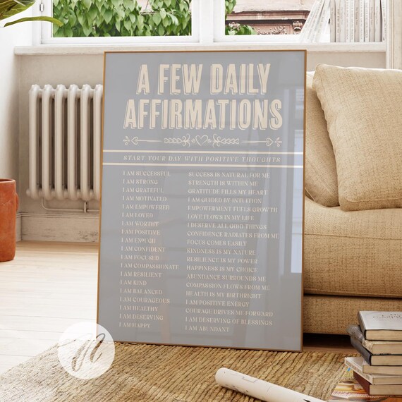 A Few Daily Affirmations Dusty Blue Motivational Typography Quote Poster