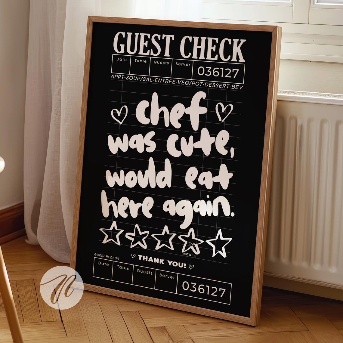 Chef Was Cute Guest Check Funny Kitchen Restaurant Review Poster