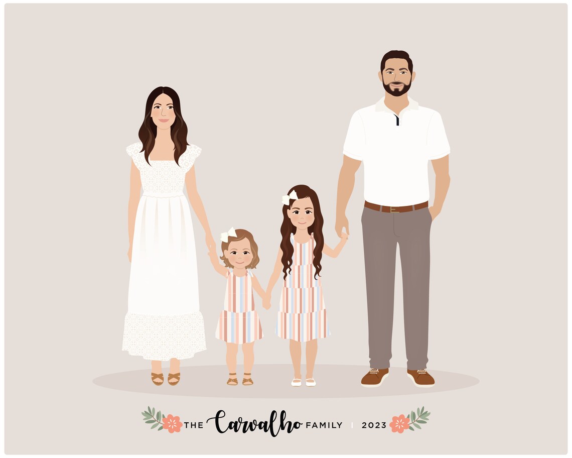 Family Illustration, Hand Drawn Portrait With Pets - Image 5