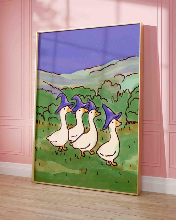 Cute Halloween Birds Poster Wizard Ducks Print Adorable Witches Kawaii Silly Goose Club Children Room Decor Shipped Wall Art