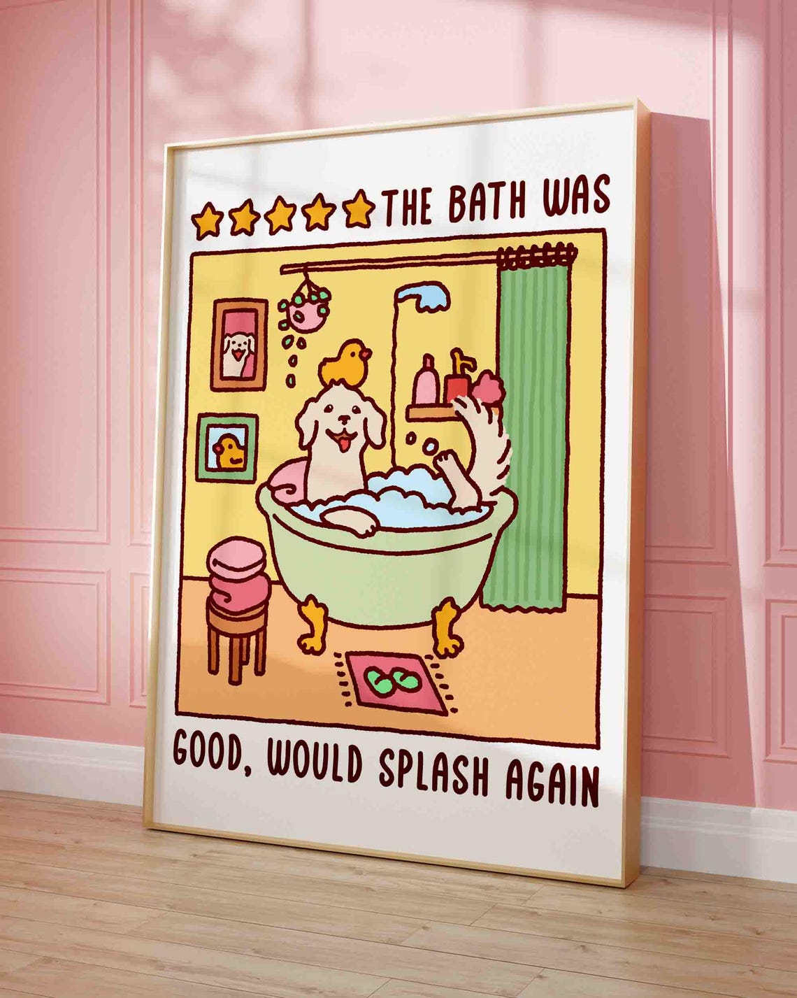 Golden Retriever Bubble Bath Funny Dog Bathroom Quote Poster