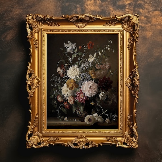Vintage Floral Art Print, Dark Academia Botanical