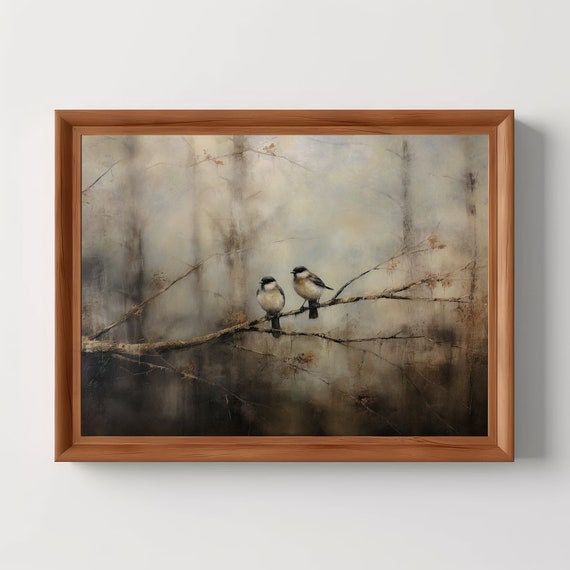 Bird Couple Vintage Antique Oil Painting Art Print
