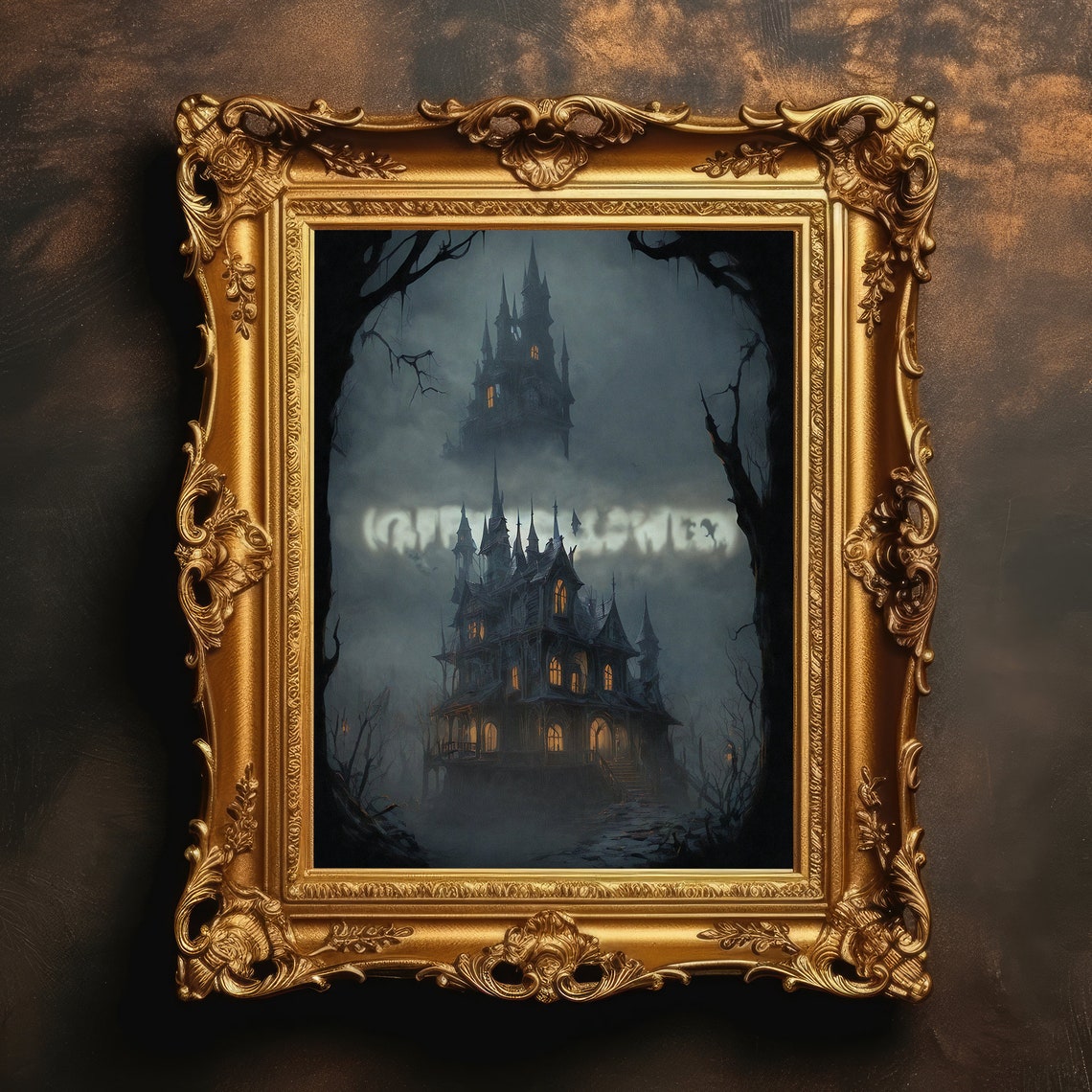 Haunted House Halloween Spooky Moonlit Night Landscape Art Poster