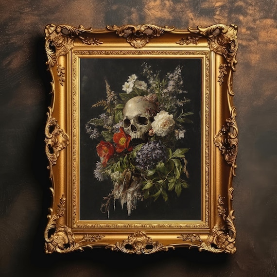 Gothic Floral Skull Vanitas Memento Mori Dark Academia Art Print