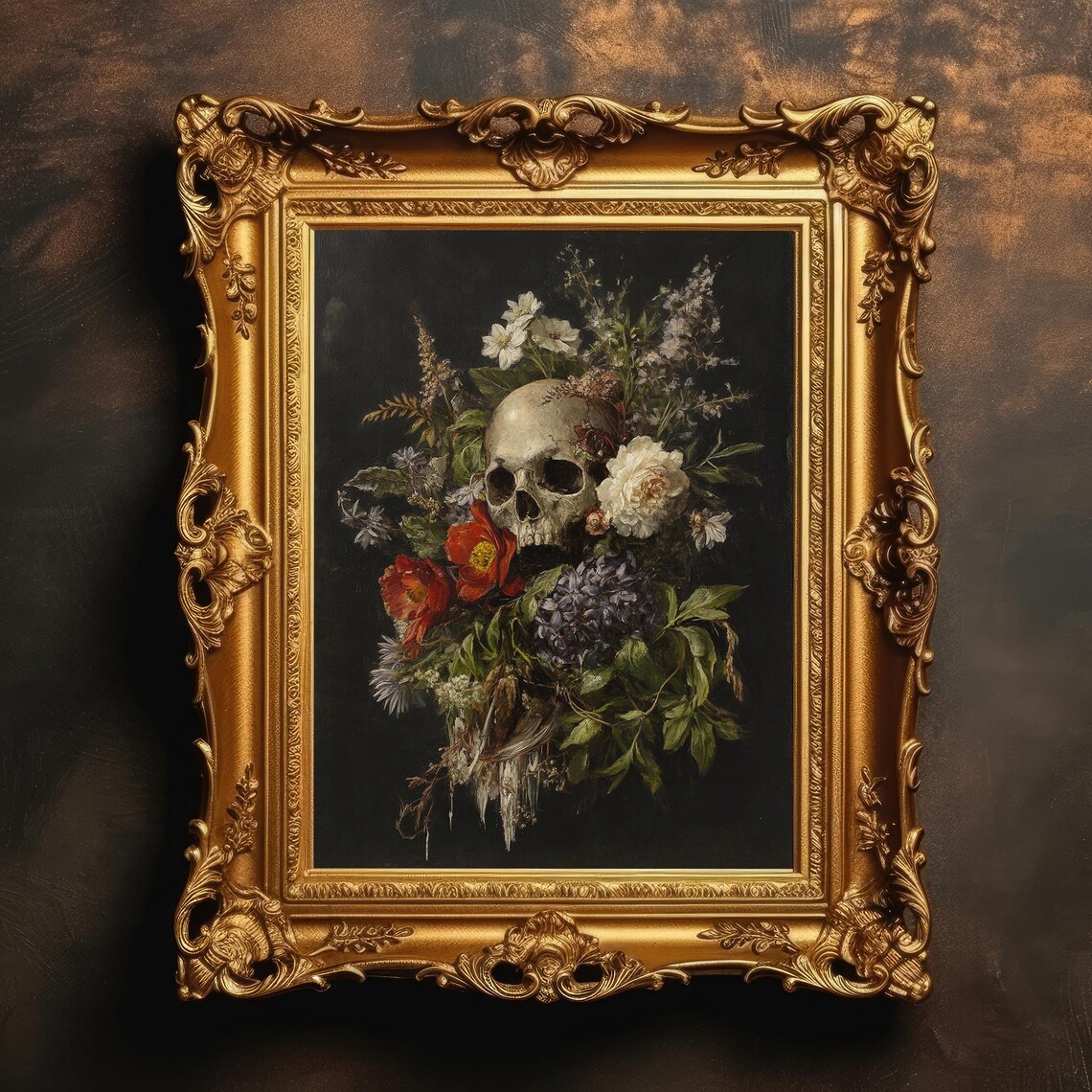 Gothic Floral Skull Vanitas Memento Mori Dark Academia Art Print