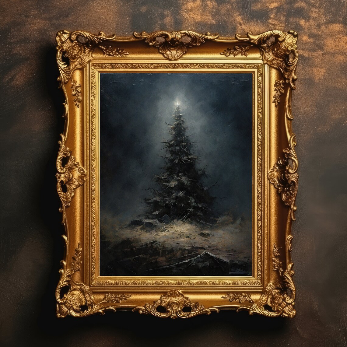 Christmas Tree Night Vintage Gothic Art Print