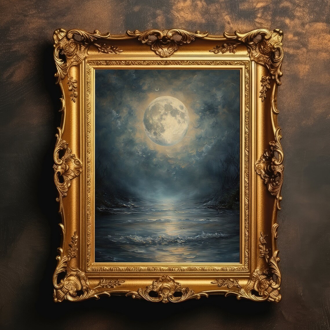Lunar Waves Moon Landscape, Dark Academia Art Print