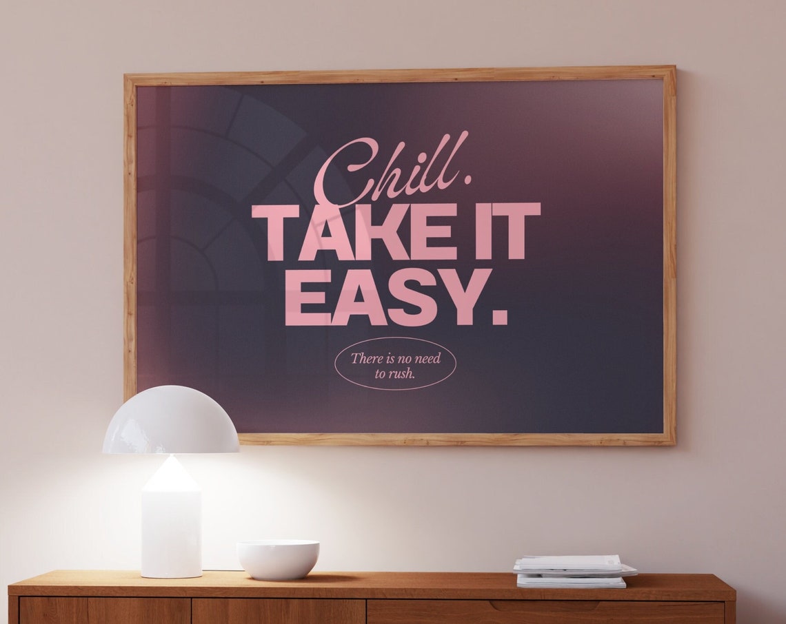 Chill Take It Easy Purple Gradient Retro Self Care Quote Poster - Image 3