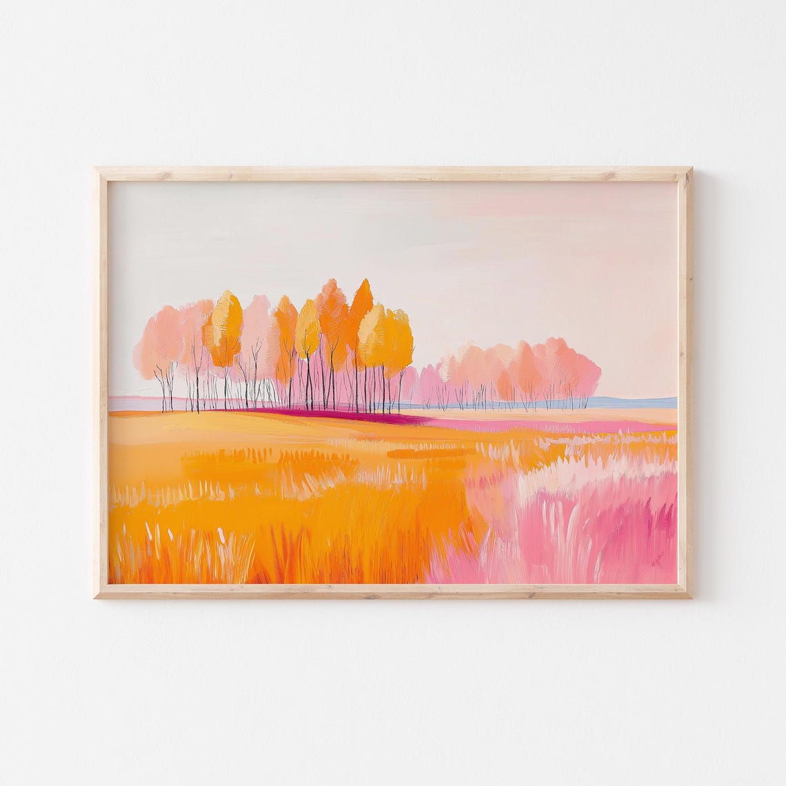 Golden Autumn Meadow With Coral Pink Trees Fall Landscape Poster - Image 5