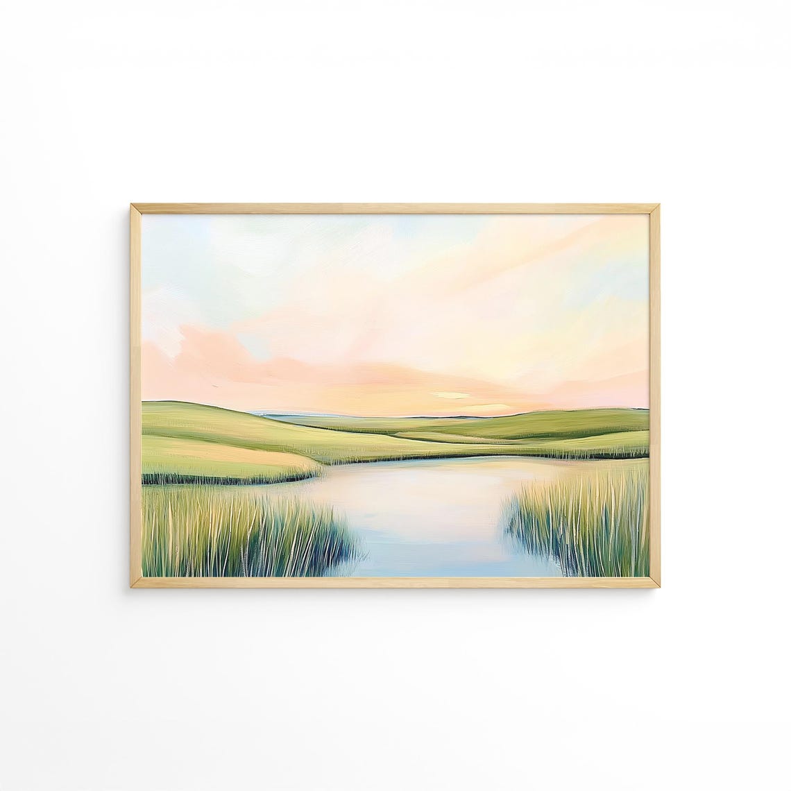 Serene Green Marsh Pond At Dawn In Soft Pastel Landscape Poster - Image 5