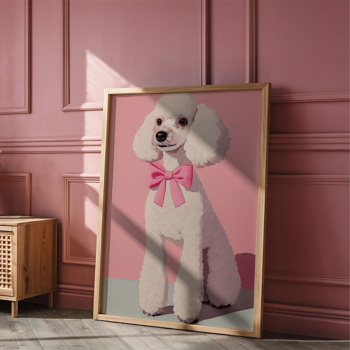 White Poodle With Pink Bow Preppy Pink Dog Nursery Decor Poster - Image 5