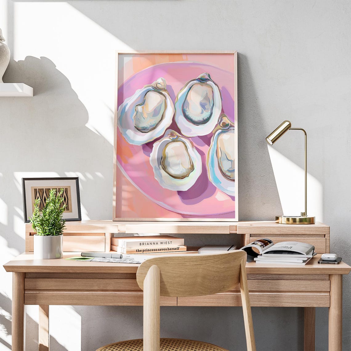 Oysters on Pink Plate Coastal Seafood Modern Kitchen Poster Art - Image 4