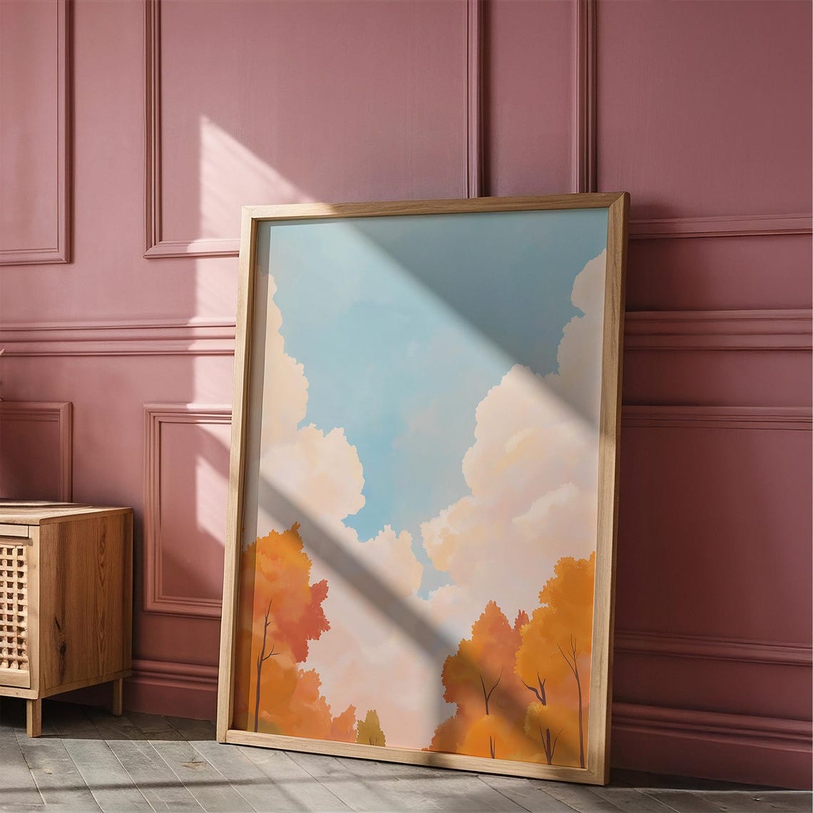 Orange Autumn Trees Under Big Billowing Clouds Fall Sky Poster - Image 4
