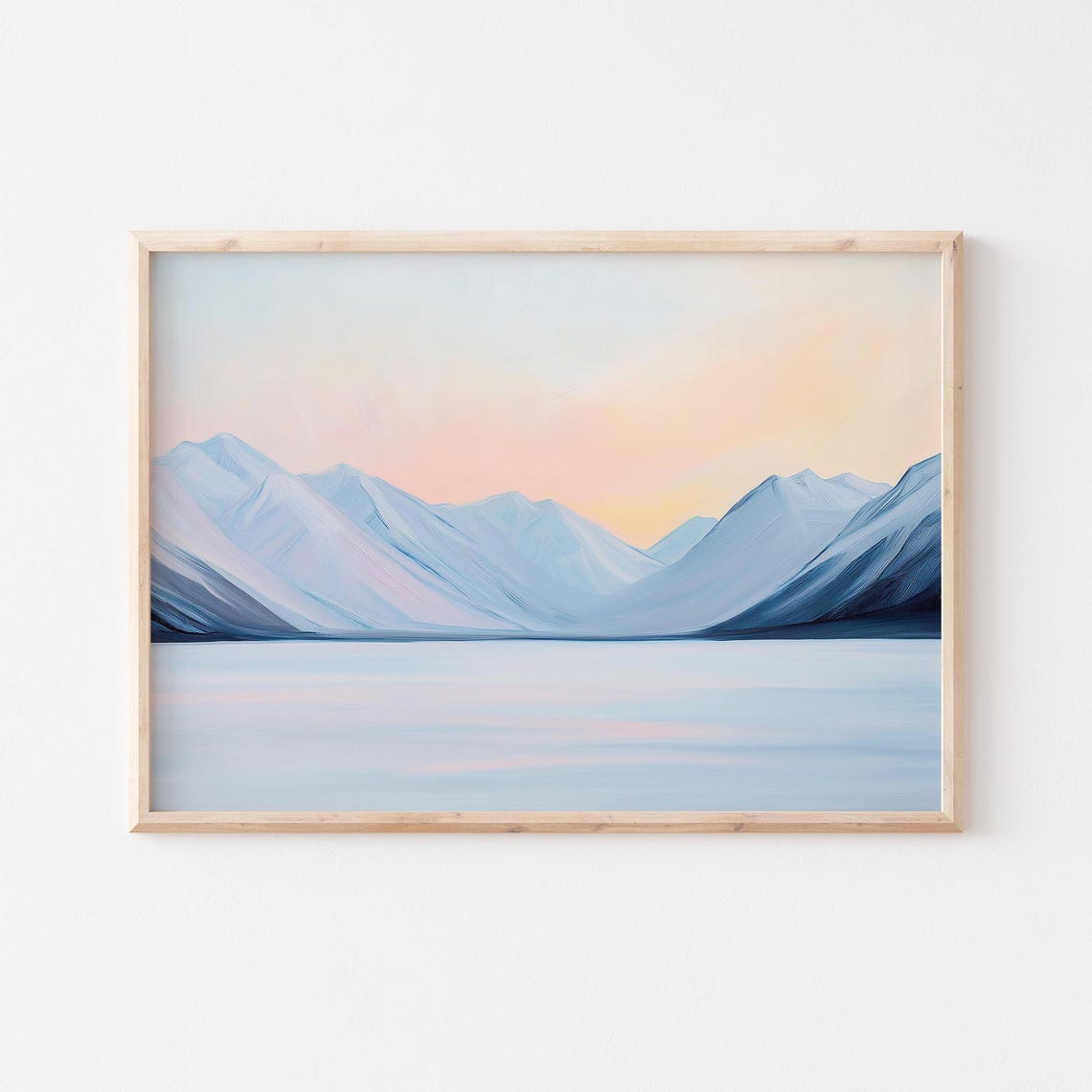 Blue Snowy Mountain Peaks Reflected In Calm Lake At Sunset Poster - Image 6