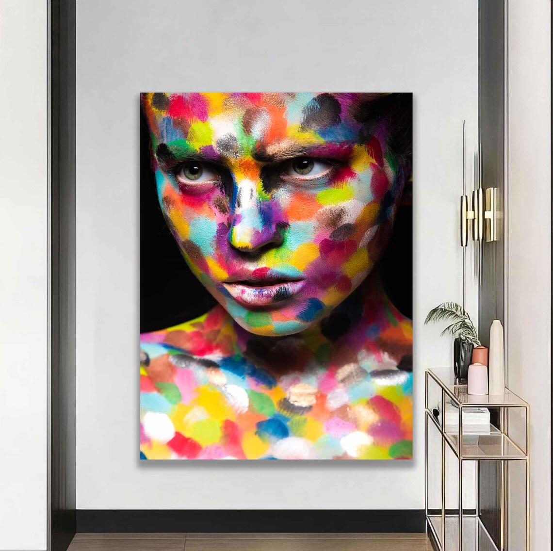 Woman Face Rainbow Confetti Body Paint Colorful Modern Portrait Poster