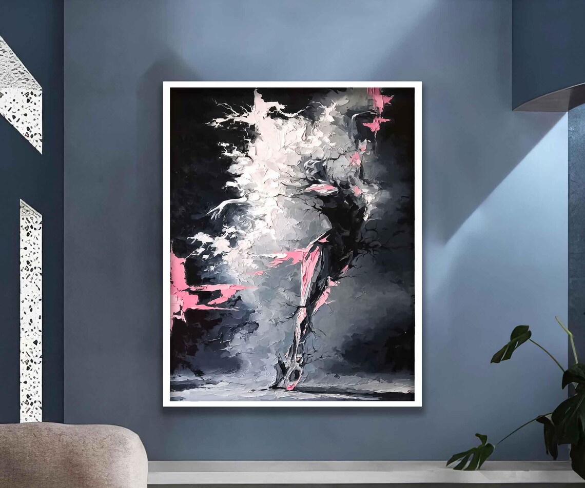 Abstract Ballerina Smoke Pink Black Dancer Painting Graceful Wall Art Poster - Image 3