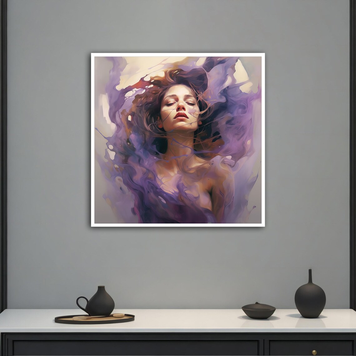 Ethereal Woman With Flowing Lavender Hair Eyes Closed Art Poster - Image 2