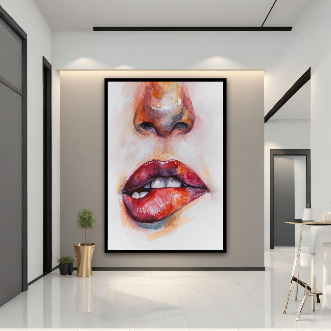 Watercolor Red Lips Close Up Woman Face Beauty Art Print Poster - Image 5