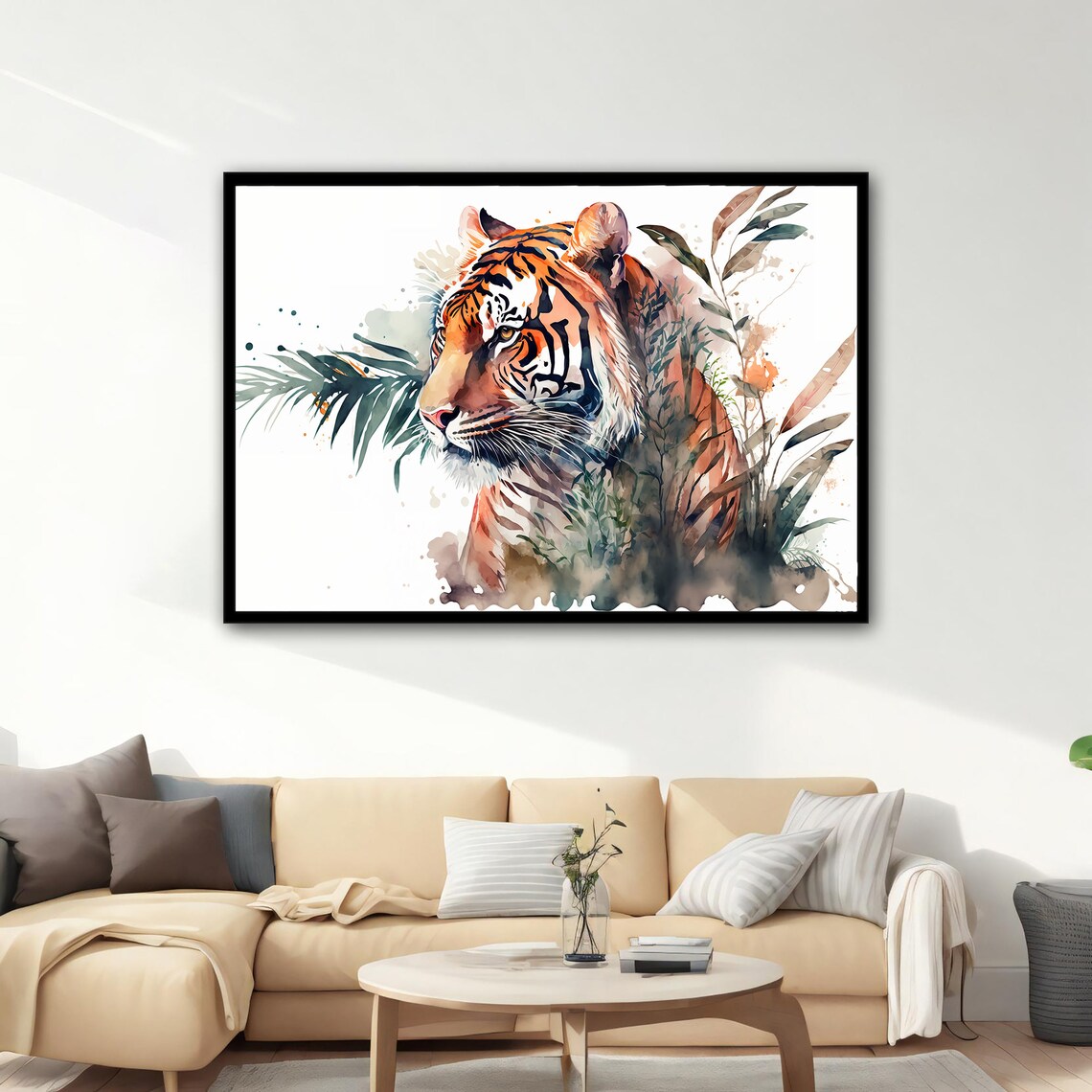 Tiger Portrait Watercolor Painting Tropical Leaves Wild Jungle Wall Poster - Image 5