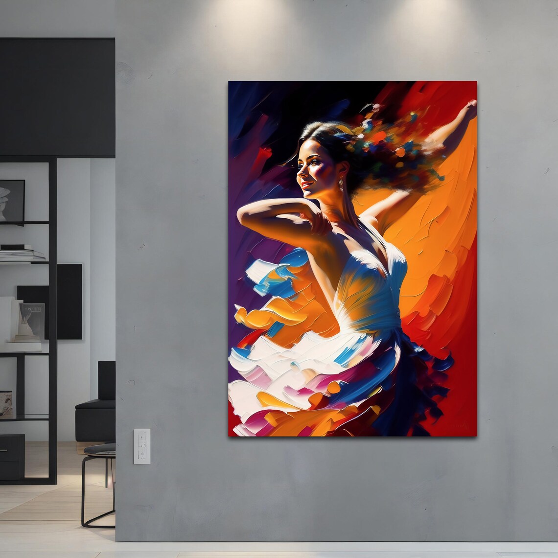 Dancing Woman Bold Brushstrokes Orange Blue Flamenco Style Art Poster - Image 4
