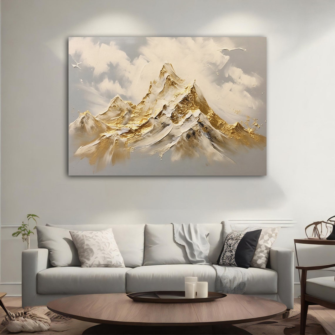 Golden White Mountain Peaks Abstract Gold Leaf Nature Wall Art Poster - Image 2