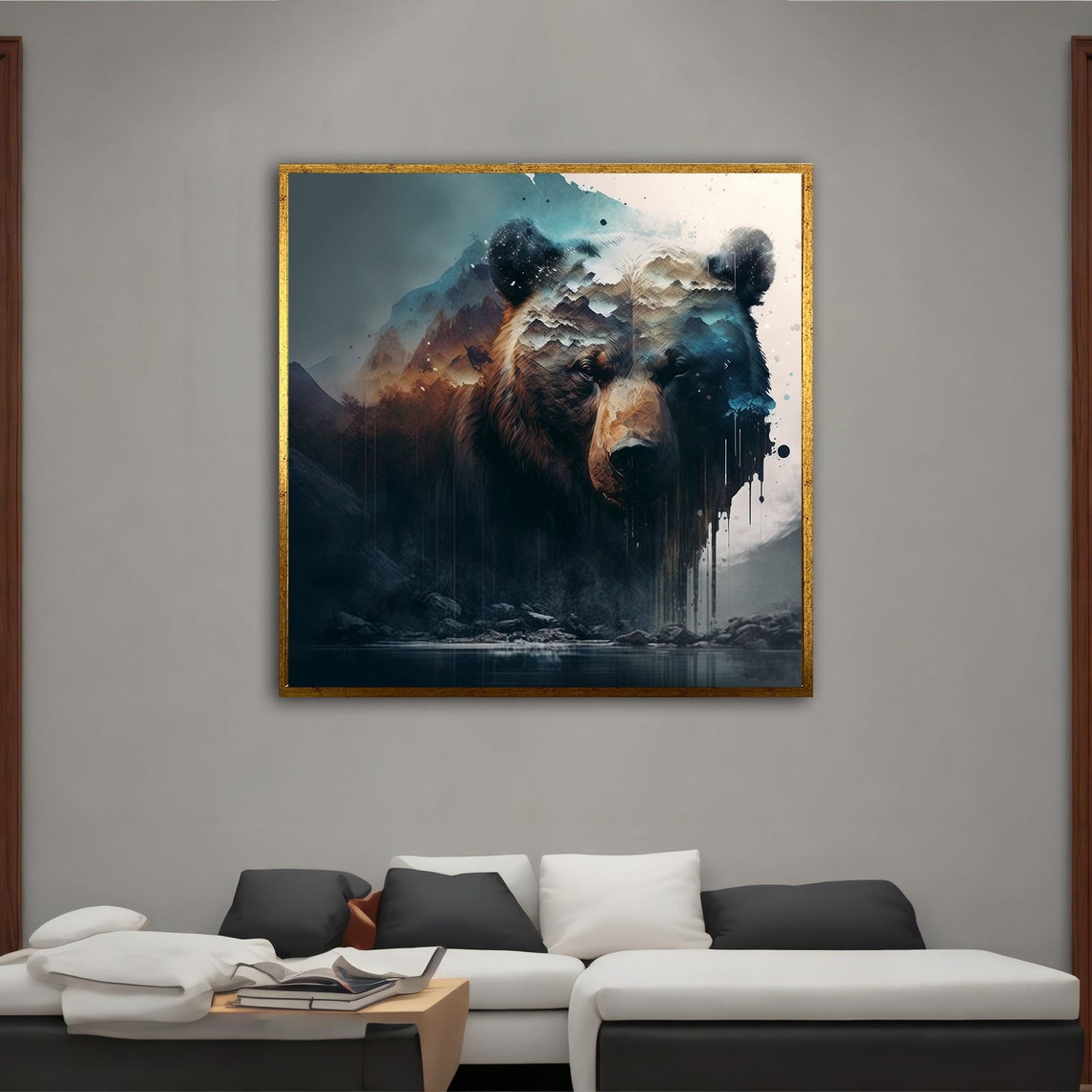 Bear Double Exposure Mountain Lake Moody Wilderness Art Poster - Image 5