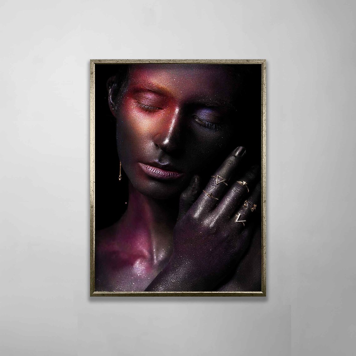 Dark Glitter Woman Portrait Purple Sparkle Moody Wall Art Poster