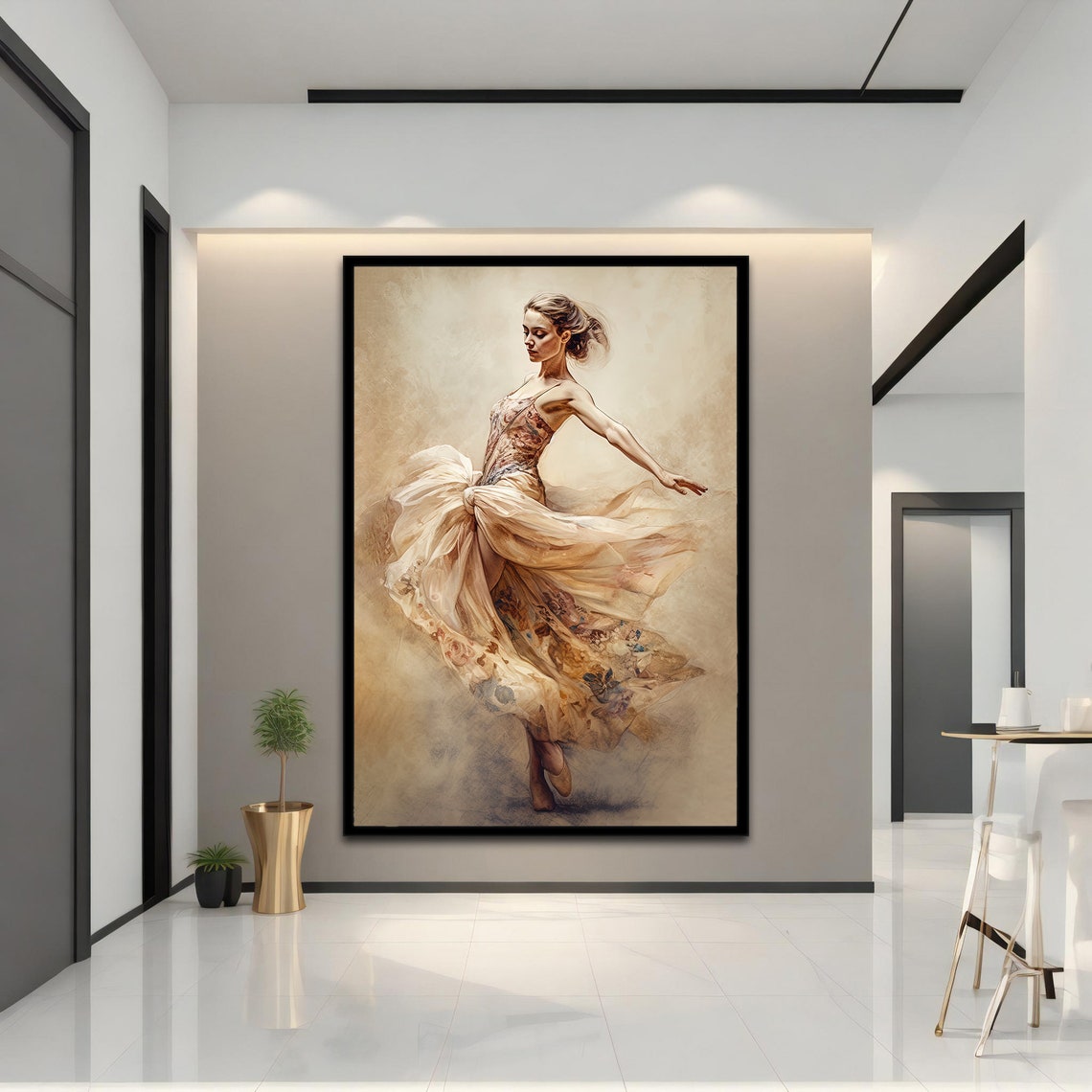 Lyrical Dancer Flowing Cream Dress Soft Watercolor Art Print Poster - Image 5