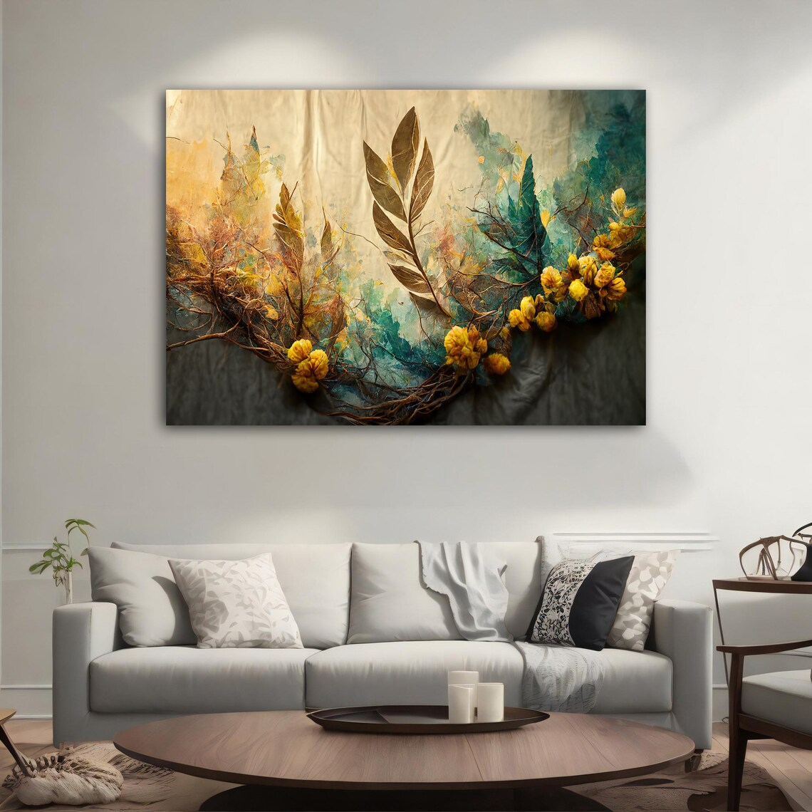 Yellow Wildflower Watercolor Botanical Gold Teal Nature Art Poster - Image 4