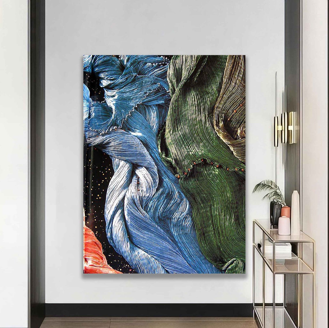 Abstract Flowing Fabric Swirl Blue Green Cosmic Texture Art Poster - Image 4