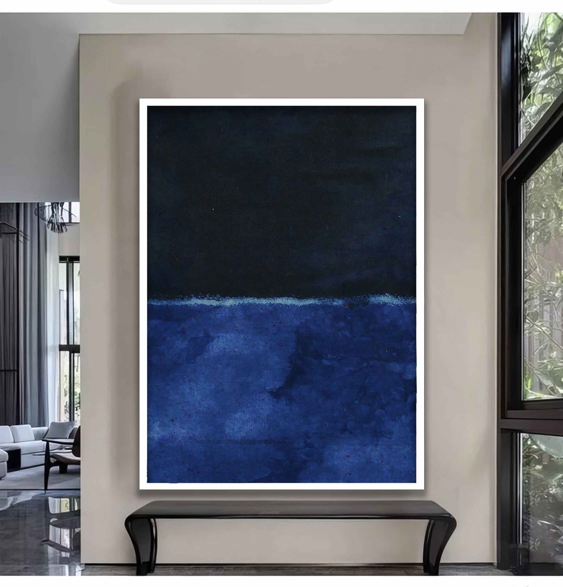 Deep Navy Blue Color Field Abstract Painting Art Wall Poster - Image 2
