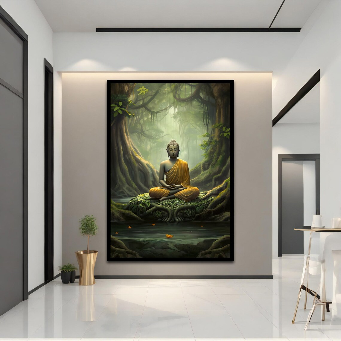 Buddha Meditating Jungle Water Golden Robe Serene Spiritual Art Poster - Image 3