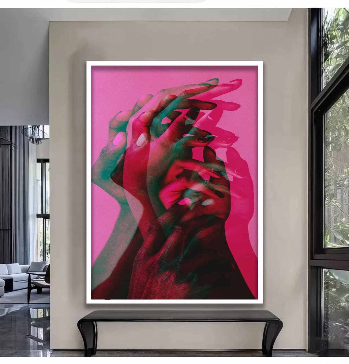 Romantic Couple Intertwined Hands Double Exposure Pink Love Poster - Image 5