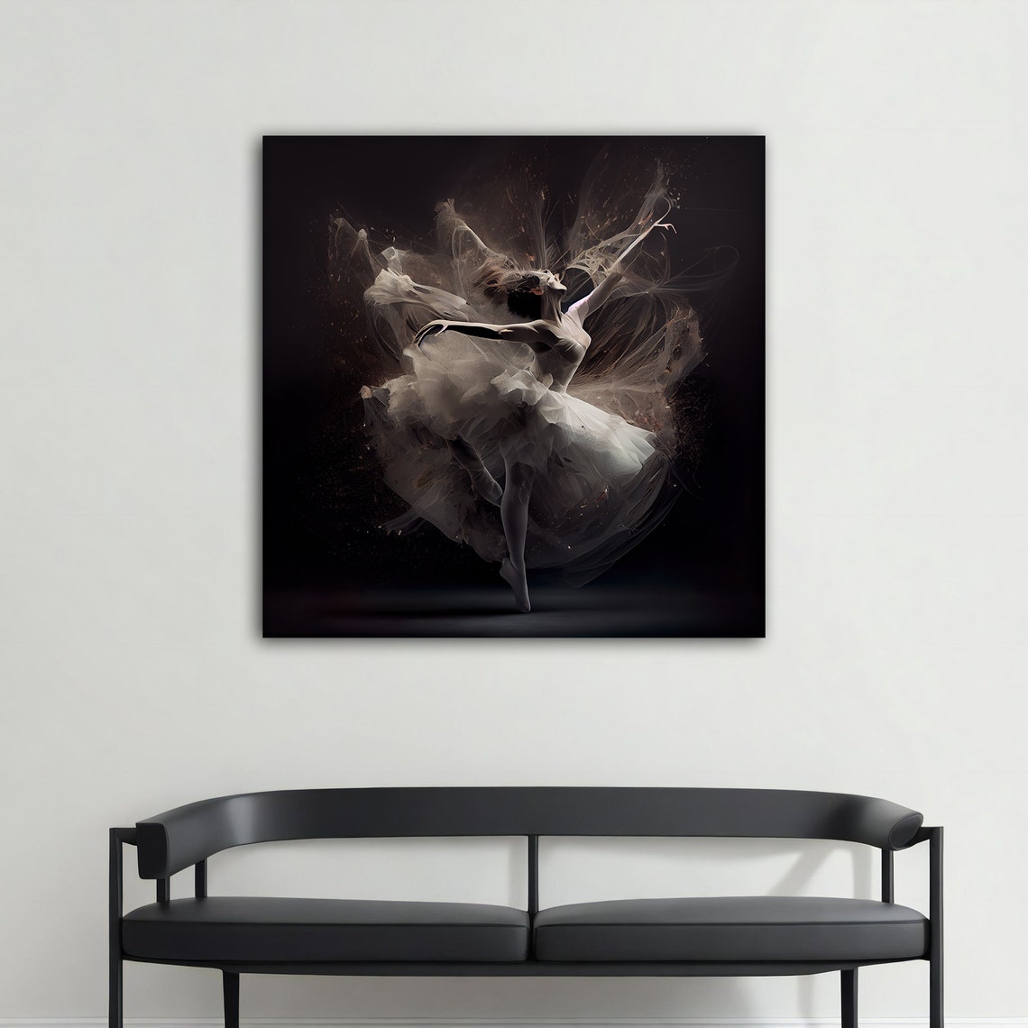 Ballerina Leaping Smoke Tutu Black Background Dramatic Dance Poster - Image 3