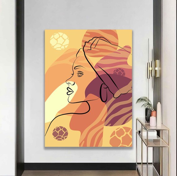 African Woman Side Profile Line Art Warm Terracotta Boho Portrait Poster
