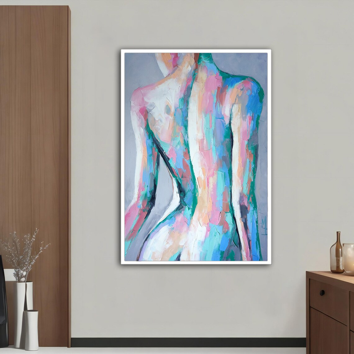 Abstract Pastel Nude Woman Back Palette Knife Figure Art Print - Image 3