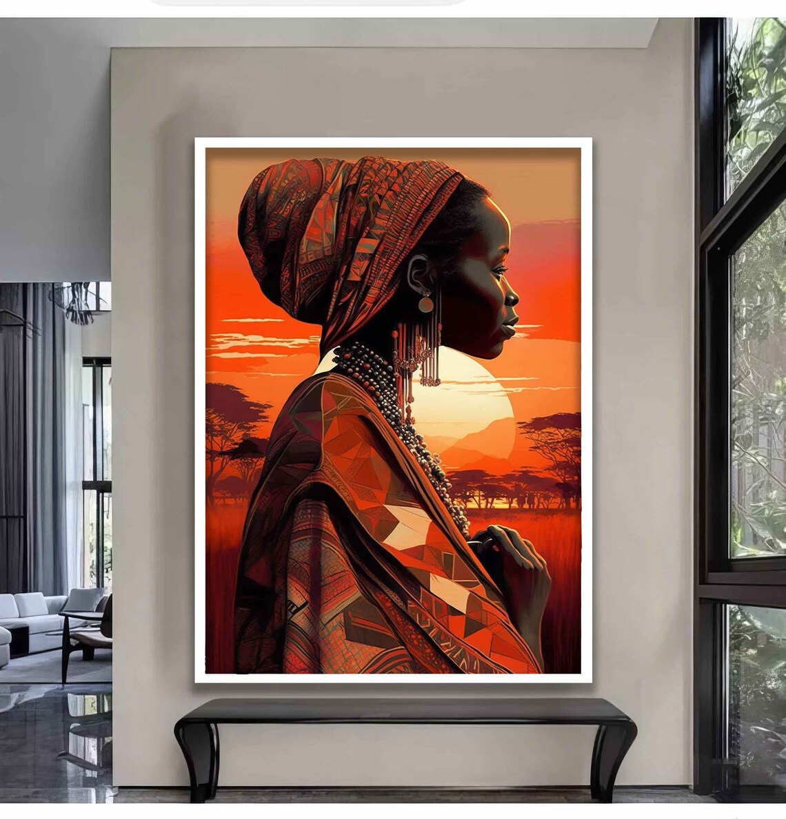 African Woman Sunset Savanna Silhouette Red Headwrap Ethnic Art Poster - Image 5