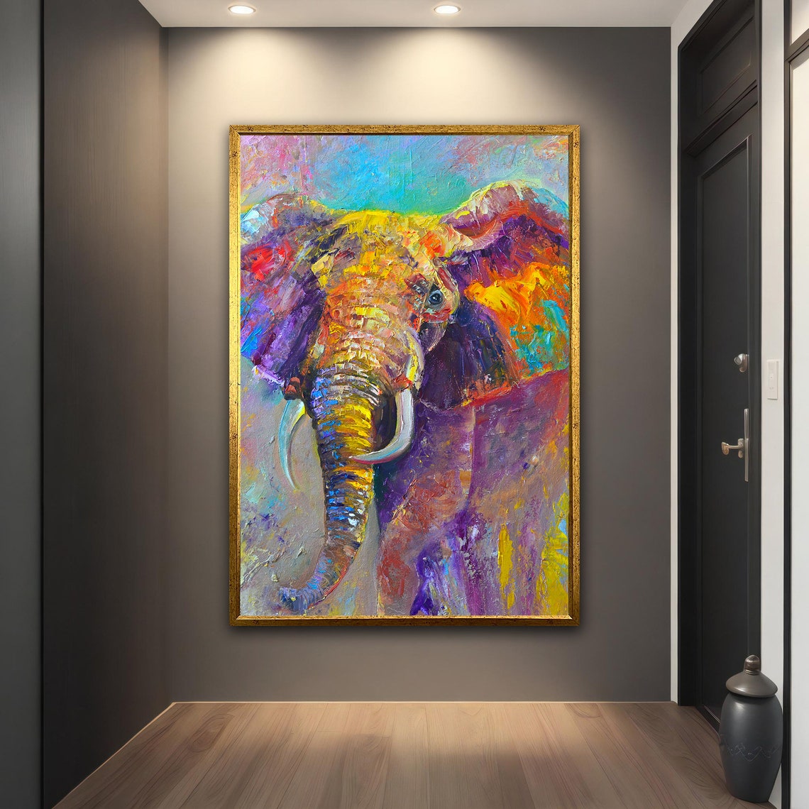 Colorful Abstract Elephant Impasto Oil Painting Wall Art Poster - Image 2