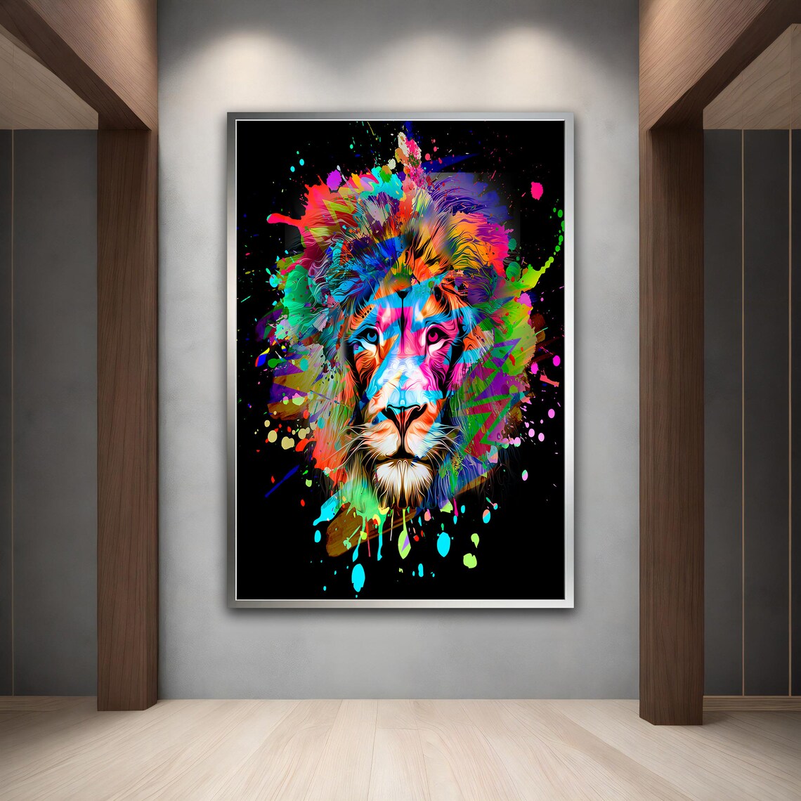 Colorful Lion Splash Paint Abstract Animal Portrait Wall Art Poster - Image 3
