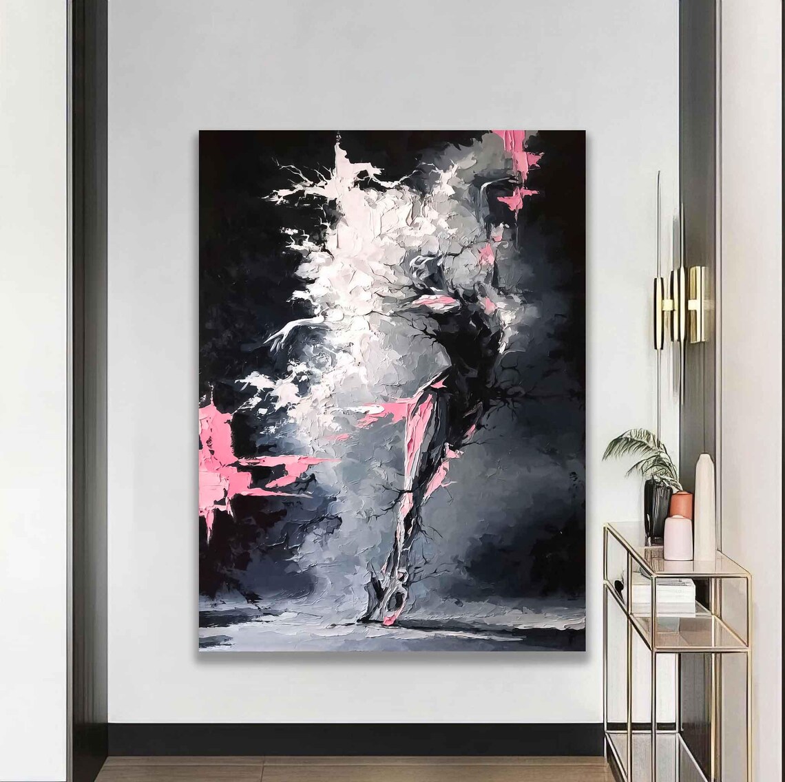 Abstract Ballerina Smoke Pink Black Dancer Painting Graceful Wall Art Poster - Image 5