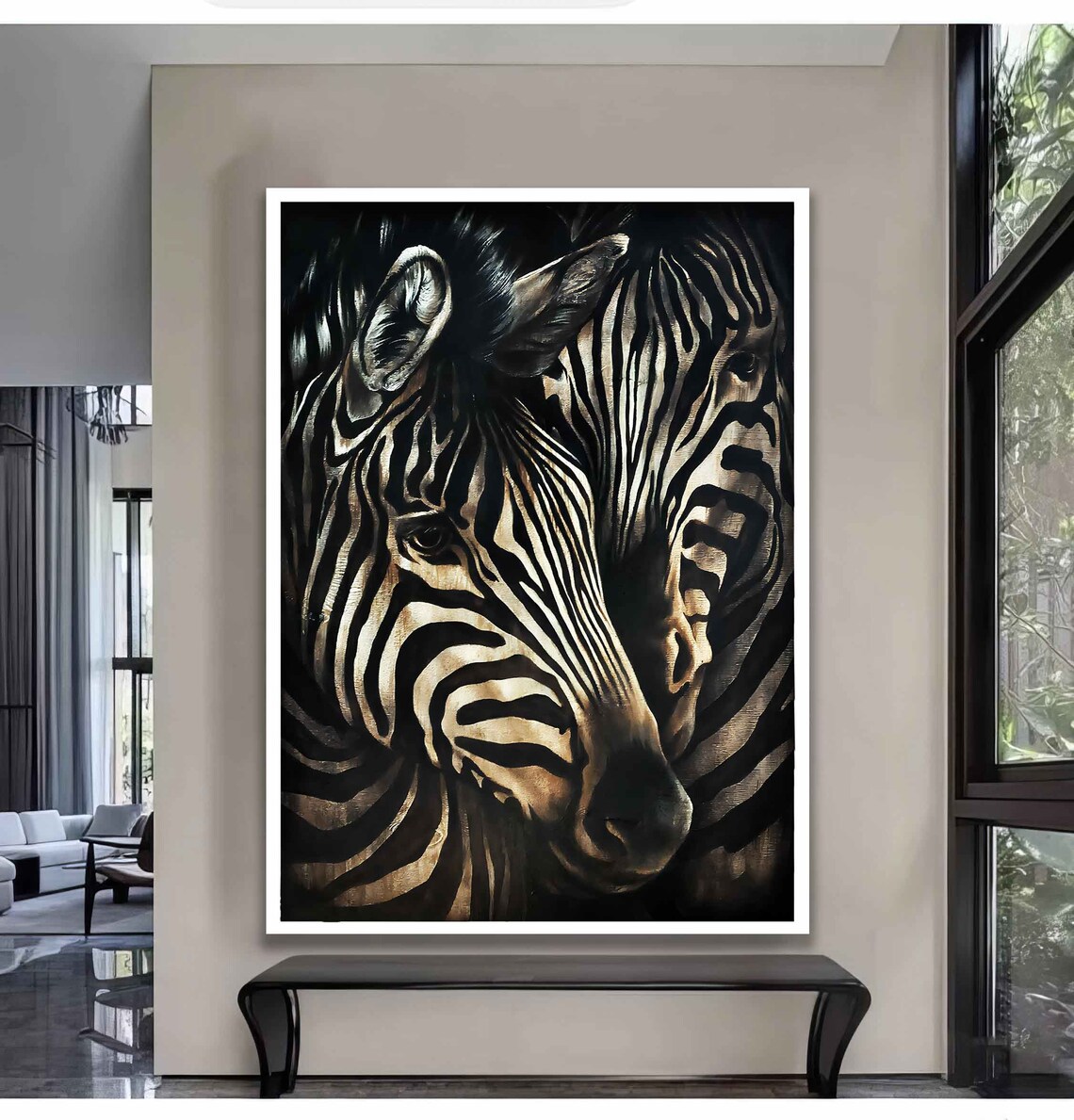 Zebra Close Up Black White Striped Portrait Dramatic Wildlife Art Poster
